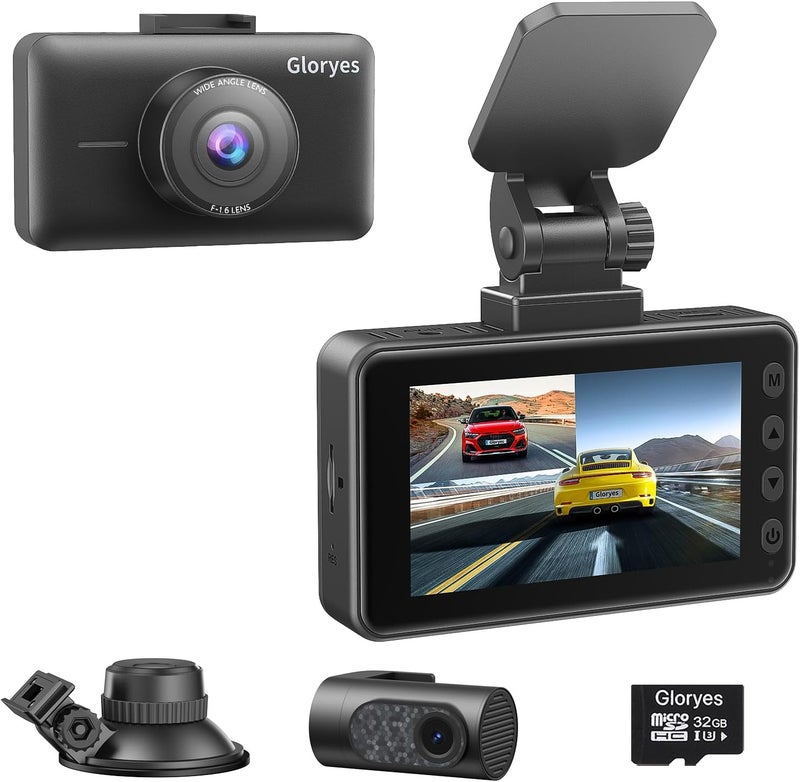 Gloryes 2025 4K Dash Cam Pro Car Camera - Dash Cam Front and Rear,4K/3840 True Dash Camera for Cars,Dash Cams 3.0'' IPS Screen,IR Night Vision,24H Parking,Loop Recording,Free 32G SD Card,Support 512GB - Image 1